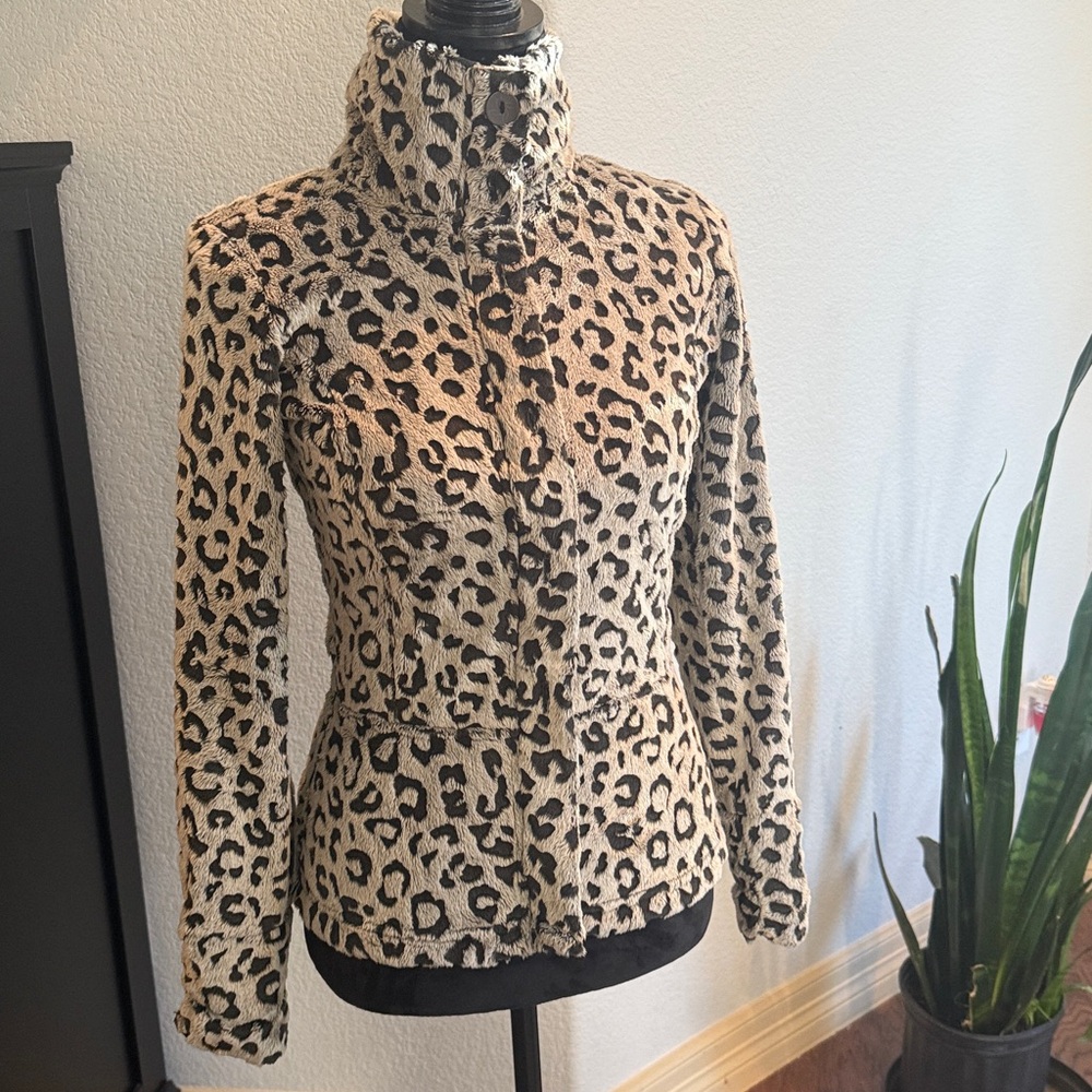 Leopard Print Women's Zip-Front Jacket - Beige/Black